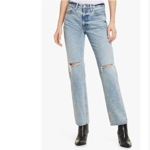 SLVRLAKE Tyler Ripped High Waist Straight Leg Organic Cotton Jeans 28